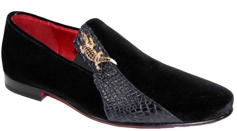 Fennix Italy "George" Black Genuine Alligator / Suede Loafers Shoes.